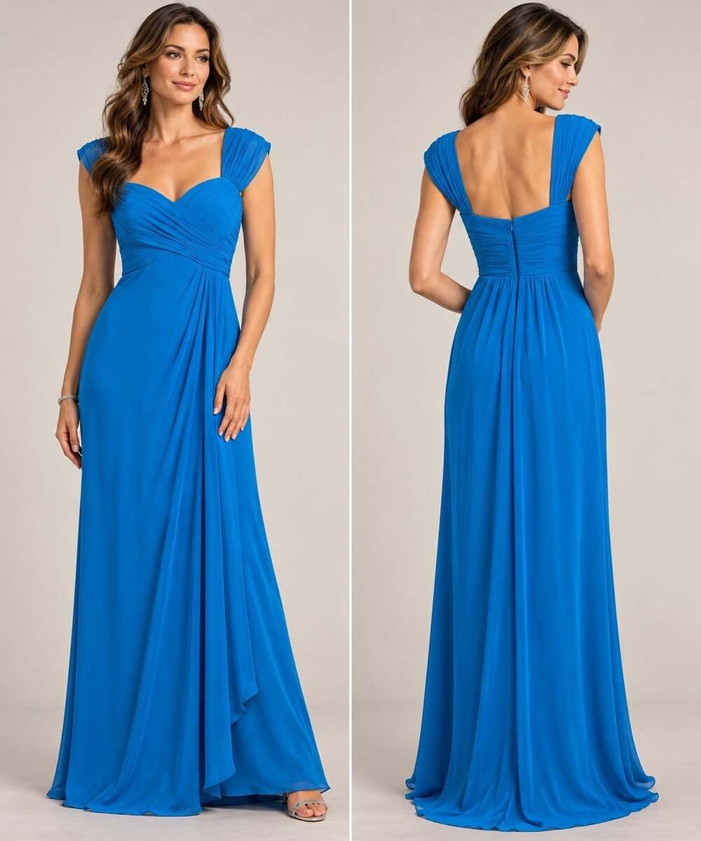 Rickie Freeman Teri Jon Silk Gown 10 Blue Pleated Empire Waist Formal Luxury